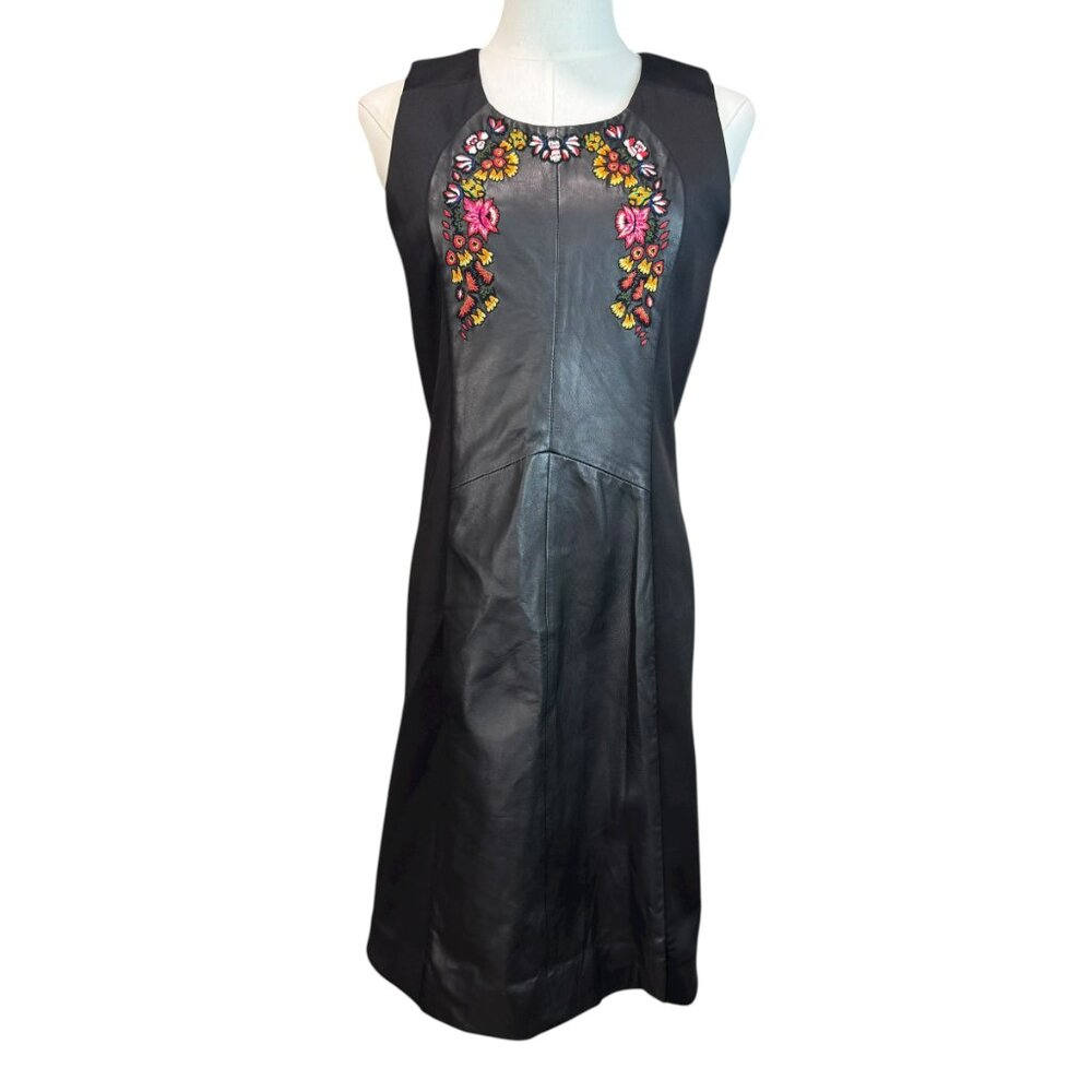 Rebecca Minkoff Black Leather & Neoprene Embroidered Sheath Dress | Size 6 | NWT